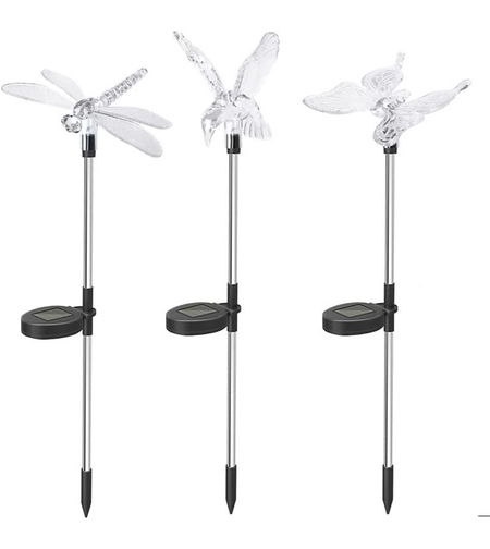 Set 3 Lampi Solare LED tip pasare-fluture-libelula, Inaltime 43 cm, Flippy, Multicolor
