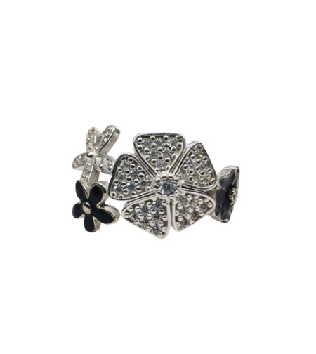 Inel pentru Dama Argint 925, Jolie, Model Trifoi cu Email Negru, 4.9 g, Marimea 56, Argintiu/Negru