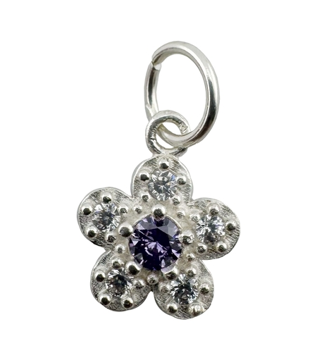 Pandantiv din Argint 925, Jolie Silver, pentru Dama, Model Floare Cu Pietre de Zirconiu Cubic, 1 x 1 cm, 0.9 g, Argintiu/Mov
