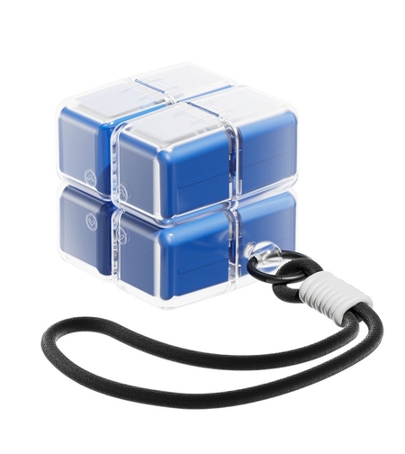 Cutie pentru Medicamente, Vafy, Model Rubik' Cube, cu Curea de Agatare, Dozator Portabil de Medicamente, Dispenser Pastile, estimat pentru 7 zile, 7.3 x 6 x 6 cm, Albastru