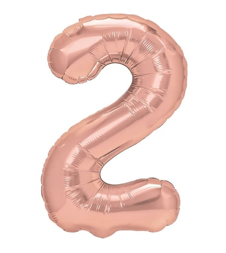Balon din Folie Metalizata Flippy, Figurina Cifra, Tema Aniversare 80 cm, Ambalaj Individual, Pai inclus, Umflare cu Aer sau Heliu, Rose, Cifra 2
