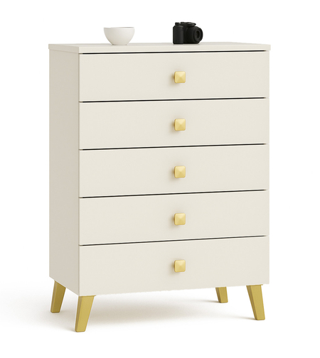 Comoda MOBI K-05, 5 sertare, 60x37x89 cm, casmir cu detalii aurii