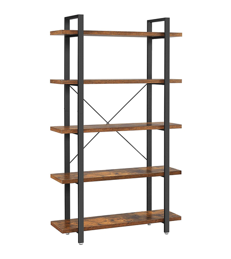 VASAGLE Biblioteca cu 5 rafturi, cadru din otel si rafturi din PAL, 105x34x178cm, maro rustic si negru