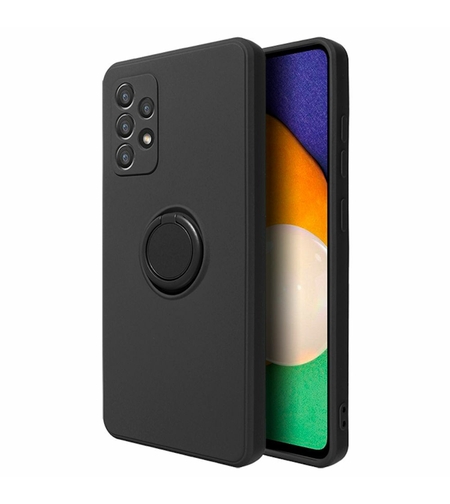 Husa protectie Vafy compatibila cu Samsung Galaxy A32 5G Liquid Silicone Ring cu suport rotativ Negru