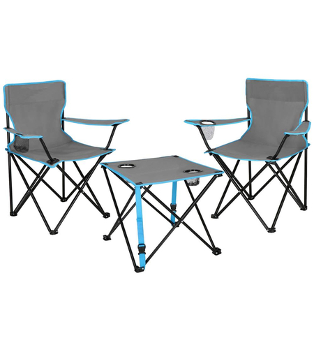 Set masa pliabila cu 2 scaune, structura metalica, husa transport, 47x47x45 cm, gri