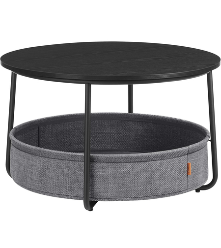 VASAGLE Masuta de cafea rotunda cu cos de stofa, stil modern, 45x75cm, negru cu gri