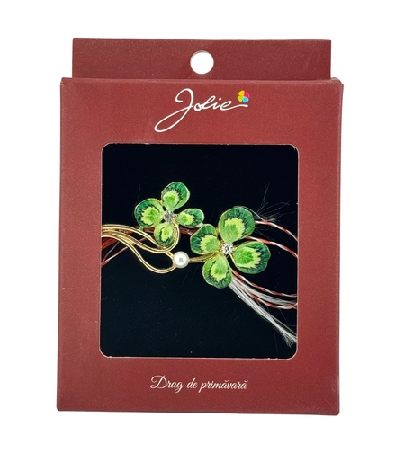 Brosa Vintage, Jolie, Material Metal, Ambalaj Carton, Dimensiune Brosa Aproximativ 4-6 cm, Model Trifoi cu Patru Foi, Verde