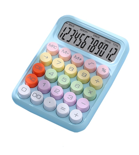 Calculator Electronic pentru Copii, Vafy, Calculator Dragut pentru Scoala Primara, Ecran mare 12 digits si Tastatura Mecania, 16 x 11 x 2 cm, Albastru