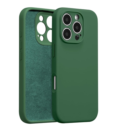 Husa de Protectie, Vafy, pentru iPhone 16 Pro, Liquid Silicone, cu Microfibra pe Interior, Protectie Antisoc, Compatibil Incarcare Wireless, Verde