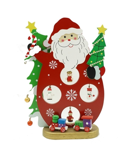 Figurina decorata, Mos Craciun, Rosu, din Lemn, 18 cm x 24.5 cm, Interior, Flippy