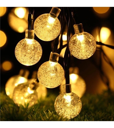 Instalatie Craciun, Tip Globuri de cristal, 20 Led-uri, 5 metri, Alb cald, Energie solara, Senzor de lumina, Vafy