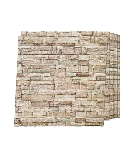 Set 10 Placi de Tapet, Flippy, Autoadezive, 70 x 77 cm, 2.5 mm Grosime, Suprafata Acoperita 5.3 mp, din PVC, Model Piatra, Crem
