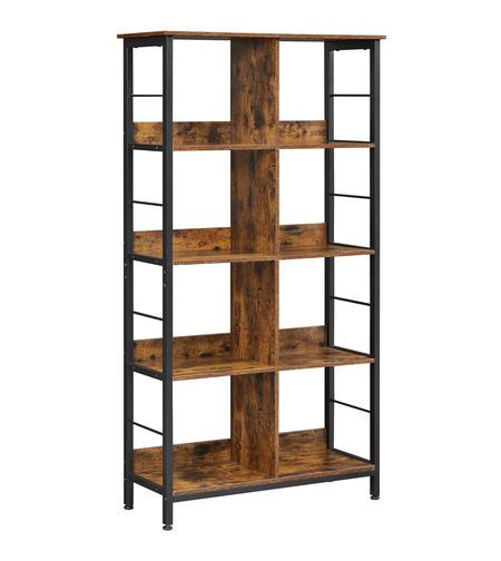 VASAGLE Biblioteca cu rafturi deschise, 8 compartimente, design industrial, 80x33x149cm, maro retro si negru