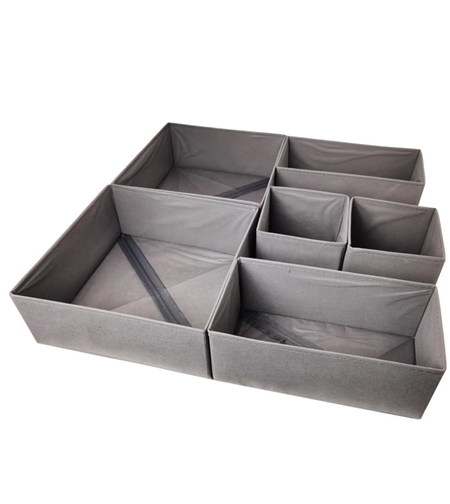Organizator pentru Sertar, Flippy, 3 Marimi, pentru Lenjerie, Tricouri, Sosete, 6 Piese, Pliabil, Stivuibil, din Tesatura, Gri