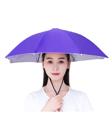 Umbrela de Cap, Flippy, Diametru 69 cm, Snur Reglabil de Cap, Protectie UV/Ploaie, Mov
