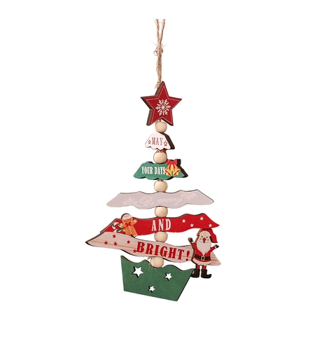 Decoratiune de Craciun din Lemn, Flippy, cu Snur pentru Agatare in Brad, Model Brad de Craciun, Scris May Your Days Be Merry And Bright, 17x12.8x0.4 cm, Multicolor