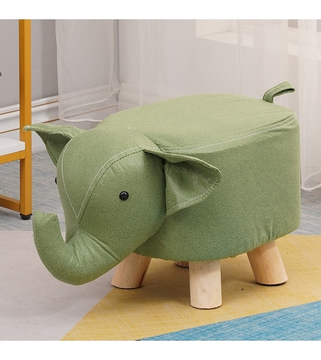 Taburet pentru Copii, Vafy, Scaun Tip Taburet, Model Elefant, din Lemn Masiv, Scaun pentru Copii, 30 x 25 x 25 cm, Verde