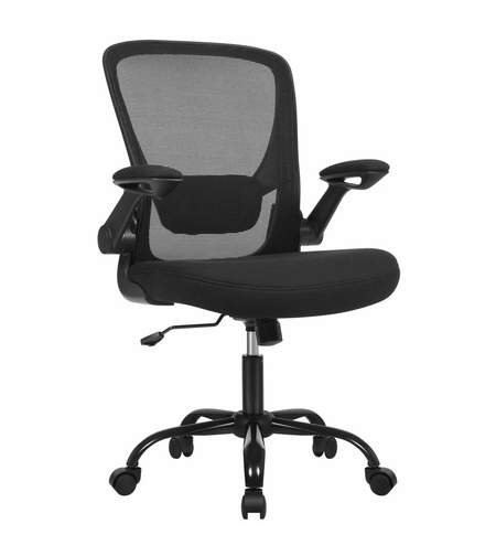 SONGMICS Scaun de birou ergonomic mesh, suport lombar reglabil, brate rabatabile, functie balans, 64x64x107 cm, negru