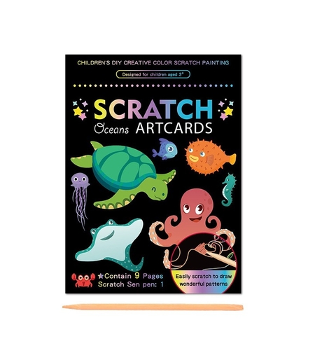 Set 9 Planse Razuibile, Flippy, Scratch ArtCards, +3 Ani, de Razuit si de Colorat, 19 x 14 cm, Model Ocean, Multicolor