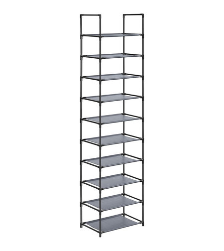 SONGMICS Pantofar cu 10 niveluri, cadru metalic si rafturi textile, 28x45x173 cm, gri
