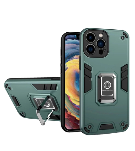 Husa Iron Warriors pentru iPhone 13 Pro, Vafy, Hybrid Ring Holder Kickstand, Verde inchis