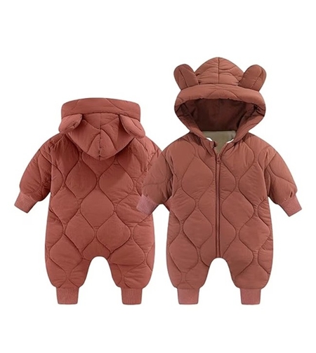 Combinezon de Iarna, Flippy, pentru Bebelusi, din Bumbac, cu Urechi, Mansete Elastice, Unisex, 66 cm, Visiniu