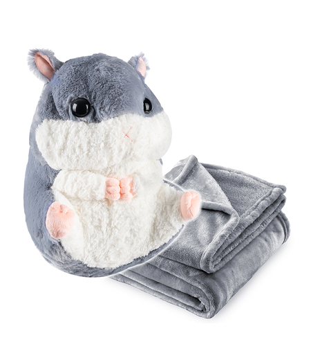 Jucarie plus hamster cu paturica ascunsa, plus moale pentru copii, 50x28 cm, gri