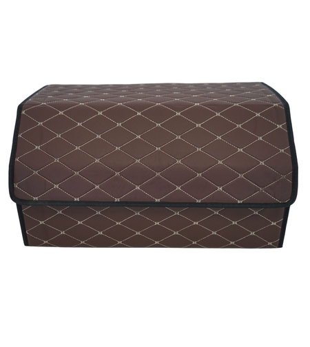 Cutie de Depozitare Auto, Flippy, Organizator Premium Portbagaj, Geanta Multifunctionala din Piele Ecologica, Rezistent la Uzura si Pliabil, 2 Compartimente Depozitare, Maro Havana, 55 x 30 x 30cm