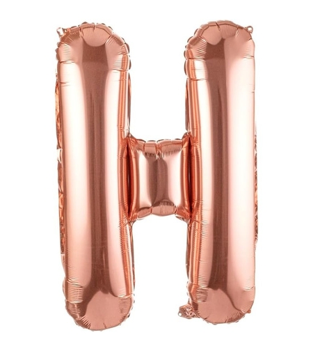 Balon Folie Metalizata Litera H, Flippy, 100 cm, Umflati cu Heliu sau Aer, Ambalaj Individual, Pai inclus, Rose Gold