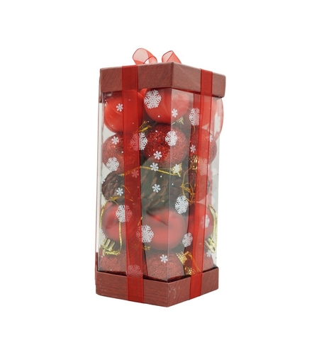 Set de 35 ornamente de brad, Flippy, de tip Glob, Rosu, din polistiren, cu finisaj sclipitor , cutie 11 cm adancime x 19 cm inaltime x 11 cm lungime)