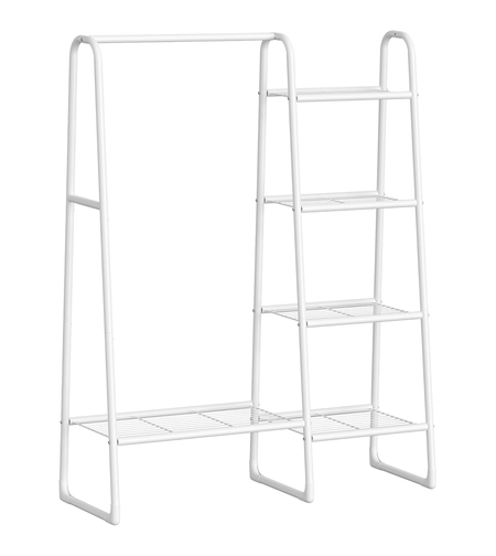 SONGMICS Cuier cu 5 rafturi si bara pentru haine, structura metalica, stil industrial, 40x102x153 cm, alb