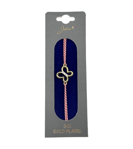 Bratara Placata cu Aur 24k, Jolie, Model FLUTURE, Martisor Bratara, cu Snur Alb/Rosu, Auriu