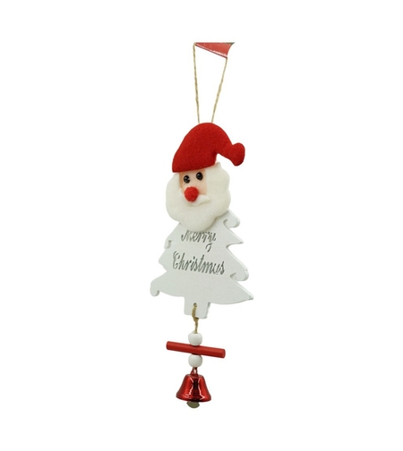 Ornament de brad mos craciun, Flippy, alb, lemn, 20 cm