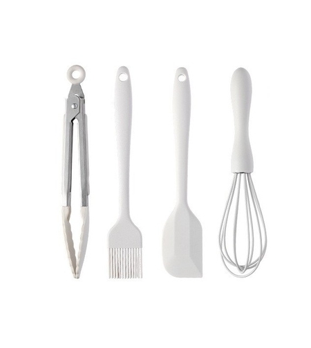 Set 4 Ustensile de Bucatarie, Flippy, din Silicon+Inox, Termorezistente, Antiaderente, 20 x 15 x 4 cm, Alb Ivory