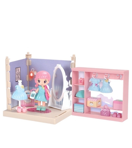 Set garderoba cu tinute, Flippy, casa de papusi cu haine si accesorii