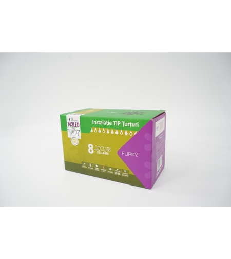 Sectiune Instalatie de Craciun, Flippy®, Tip Turturi, Fara Alimentator, 5m, 143 LED-uri, 8 Jocuri de Lumini, Fir Negru, Lumina Alb Cald, IP44, Interconectabila