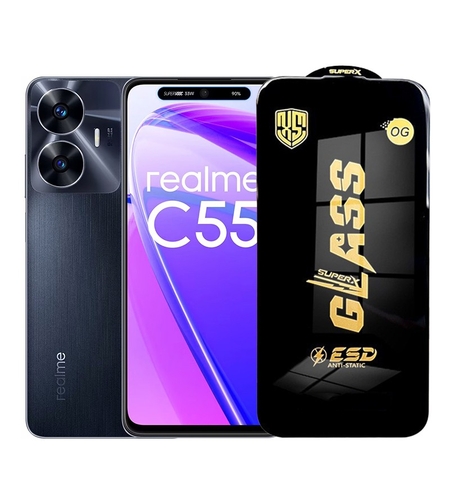 Folie de Protectie pentru Realme C55, Vafy, Sticla Securizata ESD, Margini Negre, Rezistenta la Zgirieturi, Antistatica, 0.35 mm, Transparenta
