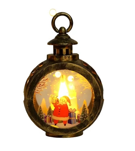 Decoratiune Craciun tip Felinare cu baterii, 13.5 x 9 cm,Lumanare cu geam si inscriptie Mos Craciun,lumina alb cald,baterii incluse,Negru Vintage