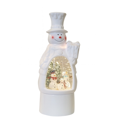 Decoratiune de Craciun, Flippy, Model Om de Zapada, Felinar Glob cu Iluminare LED si Efect Zapada, 27 x 12 x 11.5 cm, Alb