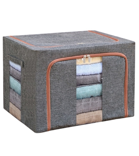Cutie de depozitare pliabila, Flippy, Cu fermoar, 100 L, Textil, 60x42x40 cm, Cadru Metalic, Suport Baza Stabil din Plastic, Gri
