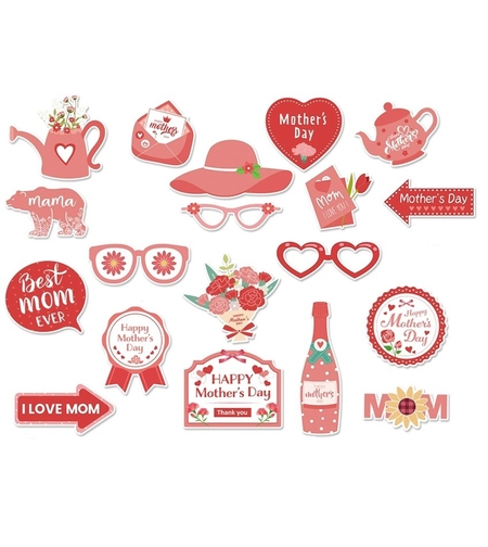 Set 18 Accesorii pentru Petrecere, Flippy, Props pentru Photo Corner, Tematica Ziua Mamei, Multicolor