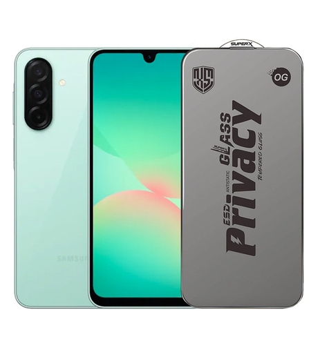Folie de Protectie pentru Samsung Galaxy A26, Vafy, Sticla Securizata ESD Antistatica, Super-X Privacy OG, Margini Negre, 0.30 mm, Transparent Inchis