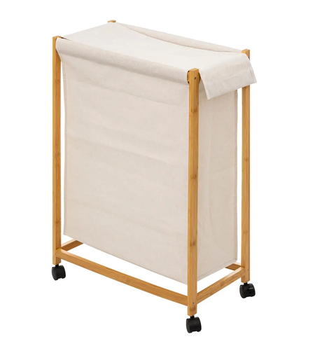 Cos rufe 5Five Bambou pe roti, cadru bambus, 52 litri, 55x28x80 cm, bej