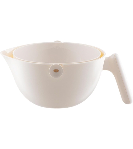 Bol cu Doua Straturi, Flippy, pentru Fructe, Legume, cu Cos de Scurgere a Apei, 2L, din ABS+PP, 29.9 x 22.5 x 11.8 cm, Alb