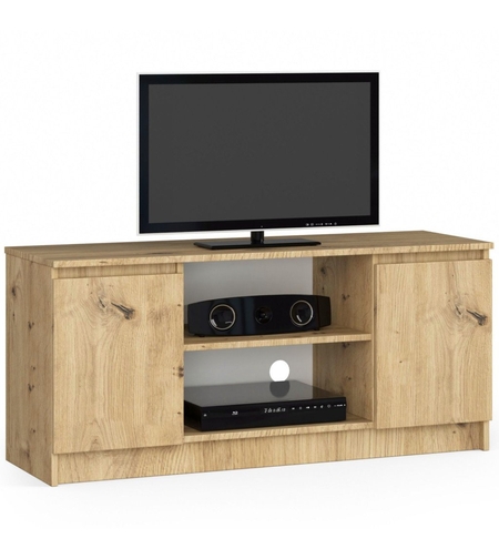 Comoda TV cu 2 usi si o polita, PAL laminat 16 mm, 120x40x55 cm, stejar artisan