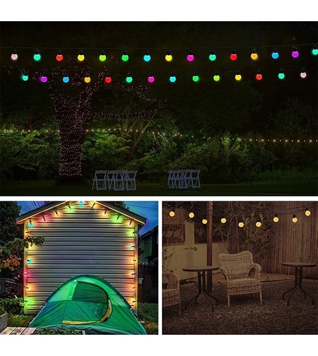 Instalatie Craciun, 5 metri, 15 Becuri LED rotunde, pentru exterior cu incarcare la sursa de curent si telecomanda cu 8 functii, Vafy