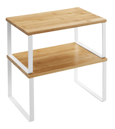SONGMICS Set 2 rafturi de bucatarie suprapozabile, pentru ustensile sau condimente, 20x30x16cm, natur si alb