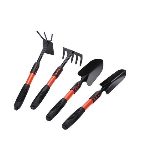 Set 4 Unelte de Gradina Flippy, Maner extensibil, pentru Plantare Prelucrare Sol si Ingrijire Plante, Material otel carbon, negru