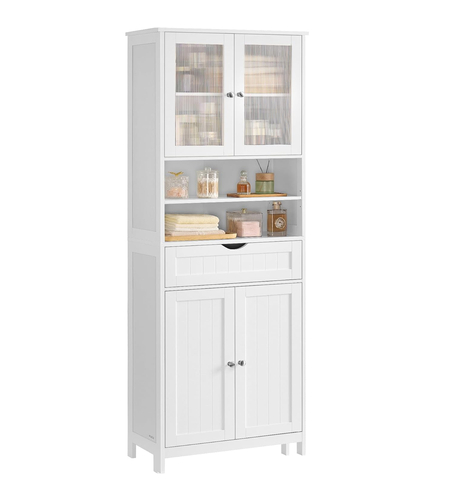 VASAGLE Dulap de baie cu sertar si rafturi reglabile, MDF, 60x30x170 cm, alb