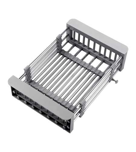 Suport Scurgere Extensibil pentru Bucatarie, Flippy, Uscator Vase din Otel Inoxidabil, Suport Tacamuri si Pahare, Suport pentru Fructe si Legume, 29 x 22 x 9.5 cm Gri